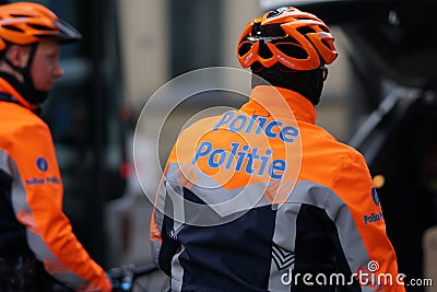 Belgian policemen on bicycles Editorial Stock Photo