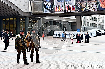 Belgian soldiers guarding European Parliament Editorial Stock Photo