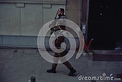 Belgian soldiers securing the streets Editorial Stock Photo