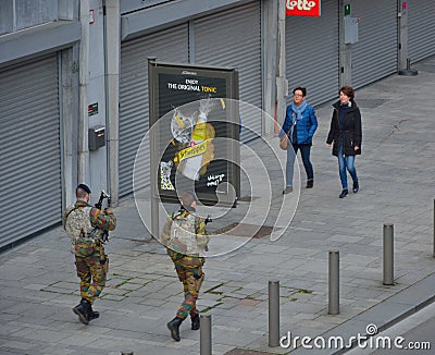 Belgian soldiers securing the streets Editorial Stock Photo