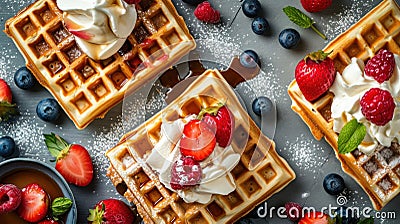 Belgian waffle ads with delicious fruit and cream Stock Photo