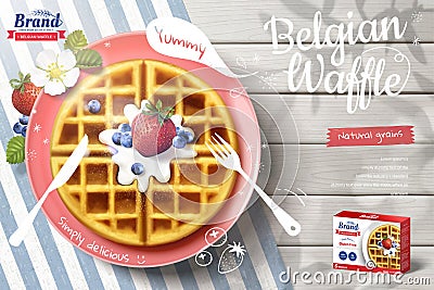 Belgian waffle ads with fruit Vector Illustration
