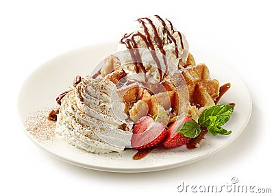 Belgian waffle dessert Stock Photo