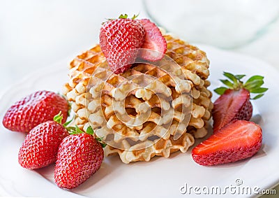 Belgian waffles with strawbery Stock Photo