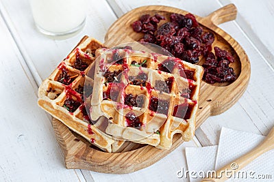 Belgian waffles with sweet jam Stock Photo