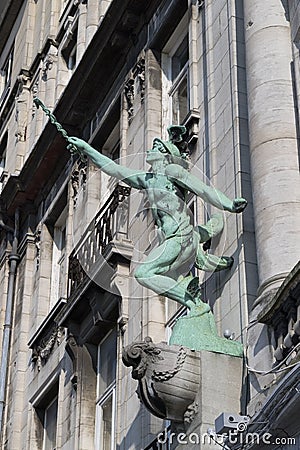 Belgium, Antwerp, March 17, 2016, Statue on the Hansahuis on the Editorial Stock Photo