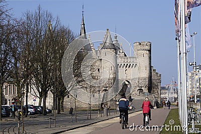 Belgium, Antwerp, March 17, 2016, Steen Castle on banks of Schelde river Editorial Stock Photo