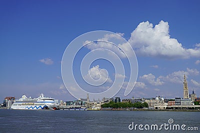 Belgium, Antwerp right bank as seen from the left bank on a sunny day Editorial Stock Photo