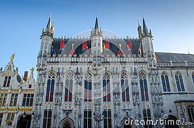 Belgium, Bruges city hall Gothic facade Stock Photo