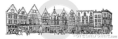 Belgium, Bruges - old brick house Vector Illustration