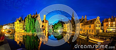 Belgium, Brugge, night cityscape, panoramic view Stock Photo