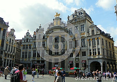 Belgium, Brussels, Grand Place, houses of guilds: the Star, the Swan, the Golden Tree, the Rose and Mount Thabor Editorial Stock Photo