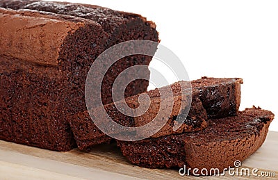 Belgium chocolate cake loaf focus on slice Stock Photo