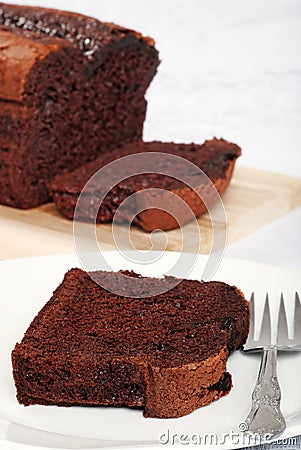 Belgium chocolate cake loaf slice Stock Photo