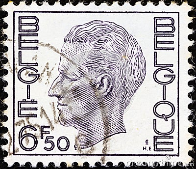 BELGIUM - CIRCA 1971: A stamp printed in Belgium shows King Baudouin, circa 1971. Editorial Stock Photo