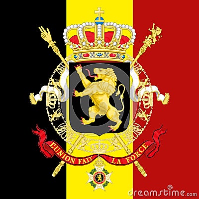 Belgium coat of arm and flag Vector Illustration