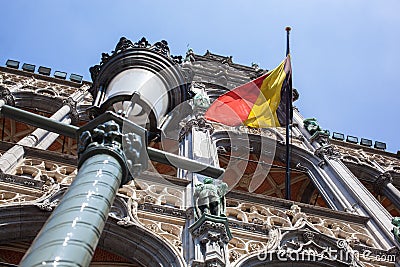 Belgium flag on Grand Place Stock Photo