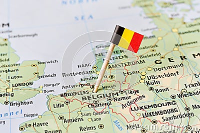 Belgium flag on map Stock Photo