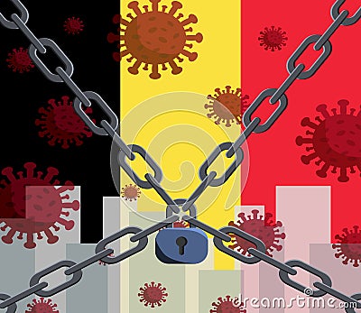 Belgium flag with outbreak deadly coronavirus. Concept of coronavirus quarantine. Coronavirus outbreak in Belgium. Vector Illustration