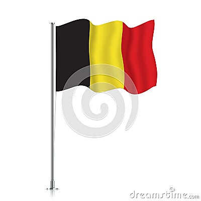 Belgium flag waving on a metallic pole. Vector Illustration