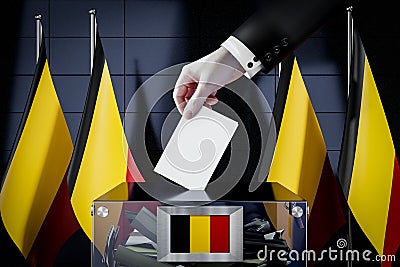 Belgium flags, hand dropping ballot card into a box - voting, election concept Cartoon Illustration