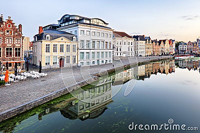 Belgium, Ghent - canal and medieval buildings in popular touristic city Editorial Stock Photo