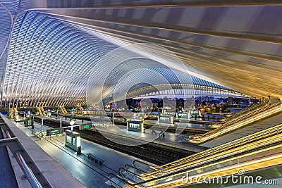 Belgium Liege Guillemins train railway station hall platform trains Santiago Calatrava Editorial Stock Photo