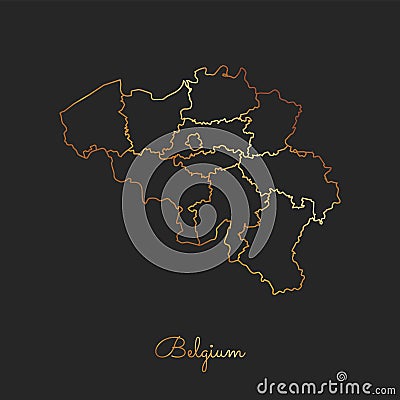 Belgium region map: golden gradient outline on. Vector Illustration