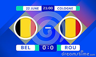 Belgium vs Romania Match Design Element. Flags Icons with transparency isolated on blue background. Football Championship Vector Illustration