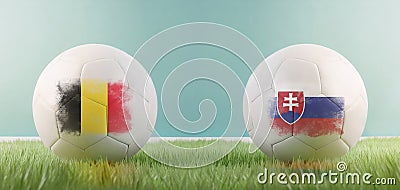 Belgium vs Slovakia football match infographic template for Euro 2024 matchday scoreline announcement. Two soccer balls with Stock Photo