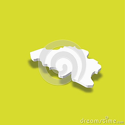 Belgium - white 3D silhouette map of country area with dropped shadow on green background. Simple flat vector Vector Illustration