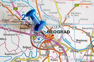 Belgrade on map Stock Photo