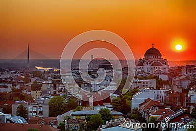 Belgrade panorama with temple of Saint Sava Stock Photo