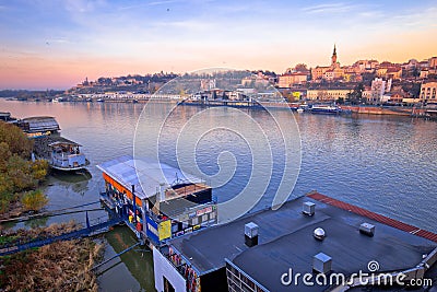 Belgrade river boats and cityscape view Stock Photo