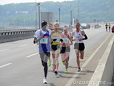 BELGRADE, SERBIA - APRIL 22: A group of marathon competitors during the 30 th Belgrade Marathon on April 22, 2017 Editorial Stock Photo