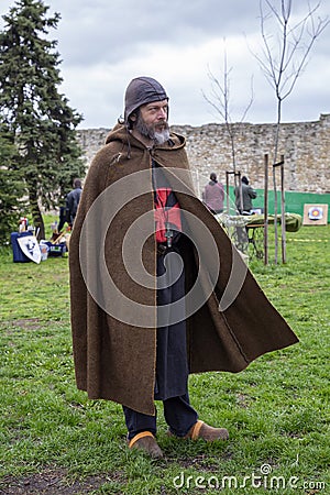 Medieval warrior posing for photographers Editorial Stock Photo