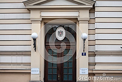 Sign indicating the Austrian embassy of Belgrade. Editorial Stock Photo