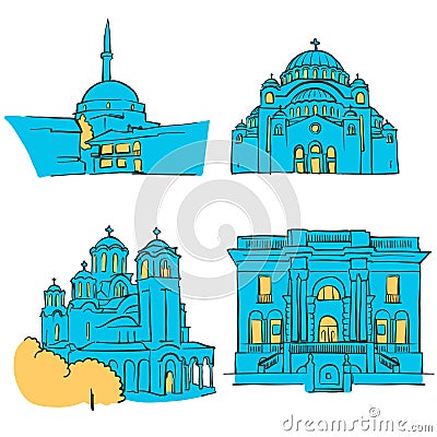 Belgrade, Serbia, Colored Landmarks Vector Illustration