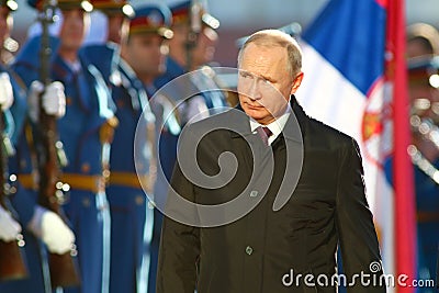 Belgrade, Serbia - January 17, 2019 : Vladimir Putin, the President of Russian Federation in press conference at the Palace of Ser Editorial Stock Photo