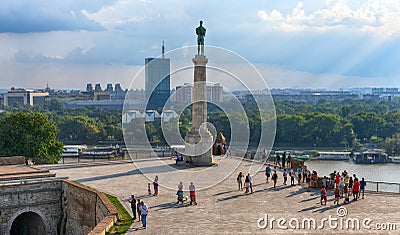 BELGRADE, SERBIA - July, 2018: View of the monument `Victor` near the Belgrade Fortress Kalemegdan Editorial Stock Photo