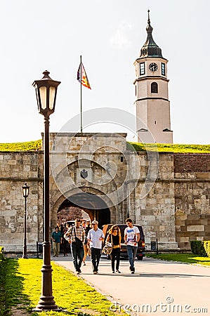 The famous fortress in Belgrade, the complex located on the hill with bell tower, lot of retro weapons and various castle building Editorial Stock Photo