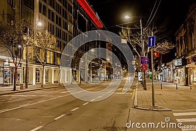 BELGRADE, SERBIA - MARCH 10, 2018 Night scene street in foreground Editorial Stock Photo