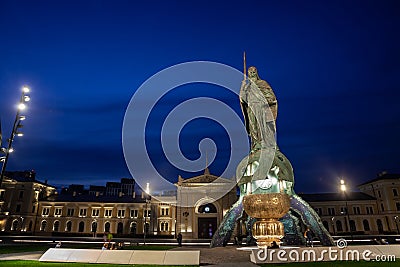 BELGRADE, SERBIA - OCTOBER 8, 2022: Selective blur on Spomnik Stefanu Nemanji statue on the Glavna Zeleznicka stanica square at Editorial Stock Photo