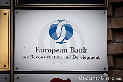 European Bank for reconstruction and development logo in front of their main office for Ljubljana. Editorial Stock Photo