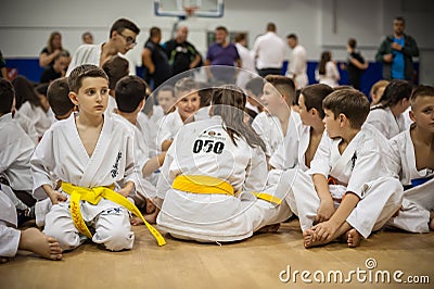 Kids and Children Martial Arts Sport Demonstration. Kyokushin Belgrade Trophy Editorial Stock Photo