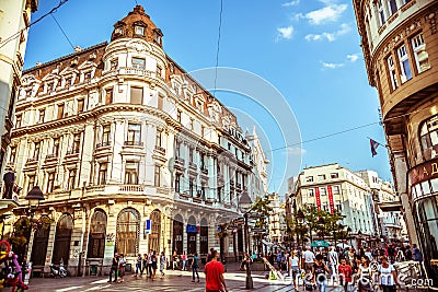 BELGRADE, SERBIA - SEPTEMBER 23: People walking on Knez Mihajlova Editorial Stock Photo