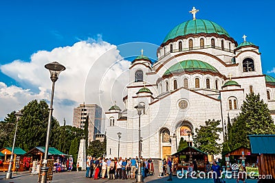 BELGRADE, SERBIA - SEPTEMBER 24: Tourists visiting Saint Sava Ca Editorial Stock Photo