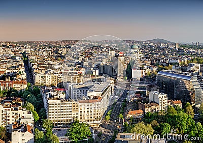 Belgrade, Slavia Square, Vracar, Avala Mountain aerial afternoon view Stock Photo