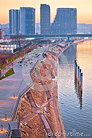 Belgrade on the water view from Sava river bridge Stock Photo