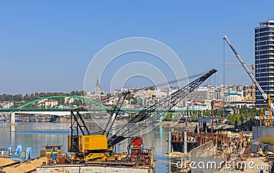 Belgrade Waterfront Crane Barge Editorial Stock Photo